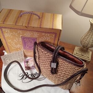 Vintage Brighton Roxanne Woven Straw And Leather Crossbody Bag